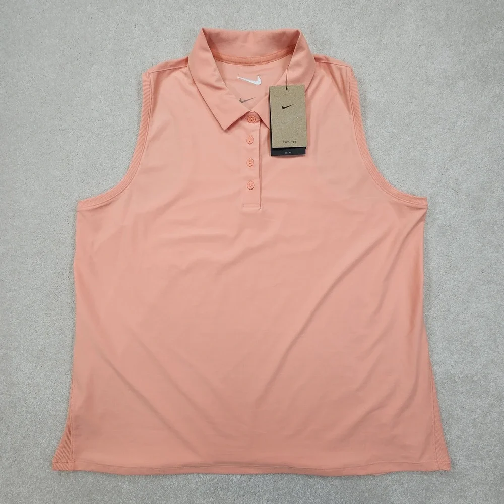 Nike Golf Sleeveless Polo Shirt Womens XL Peach‎ Slim Fit Pickleball Tennis NEW - Picture 2 of 9